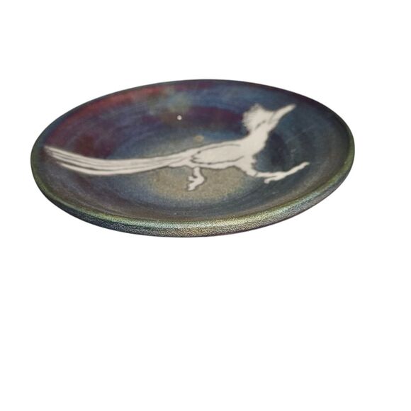 Raku Pottery Hand Crafted Ceramic Plate Bird - Signed by J. Diller - 8 in - Picture 3 of 4